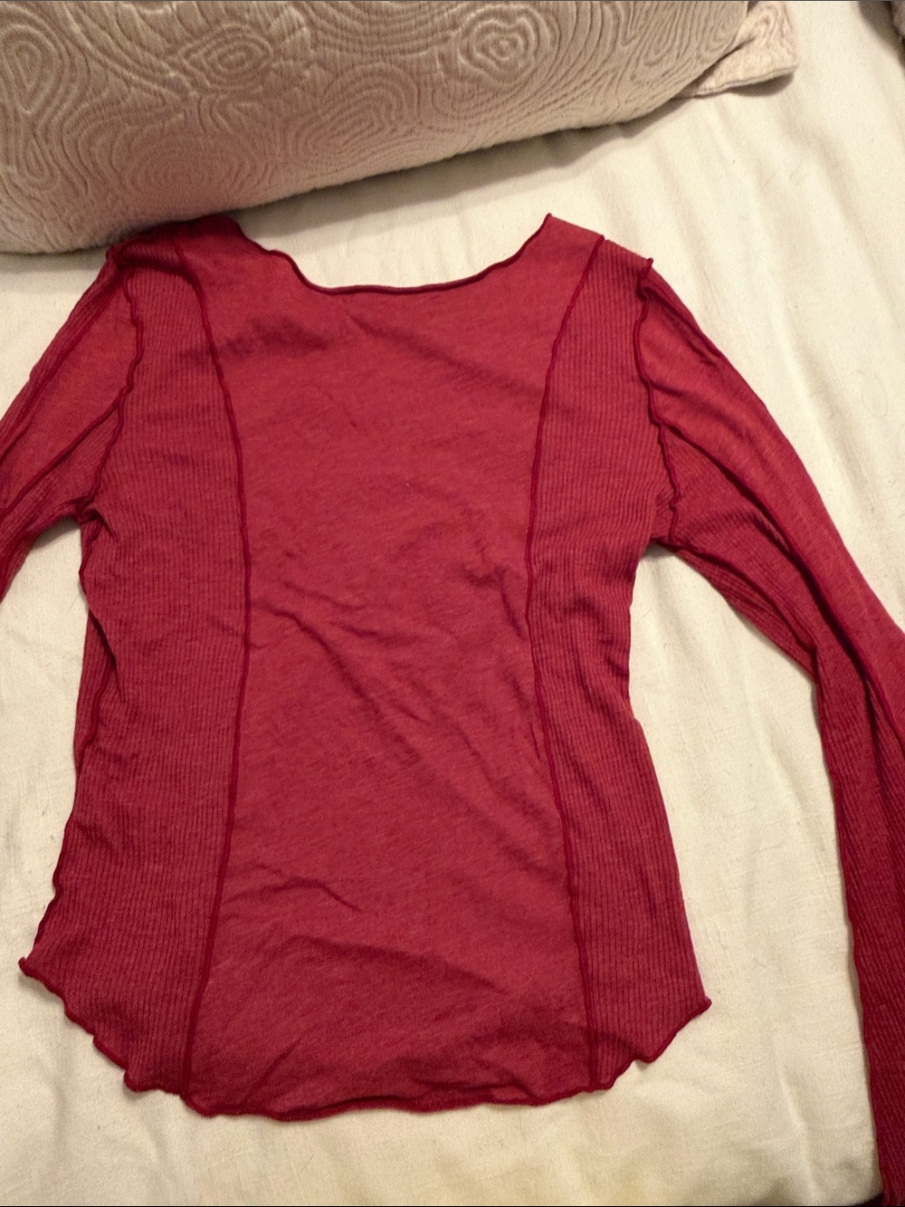 Ribbed Long-Bell Sleeve Top in Deep Raspberry - Picture 6 of 7